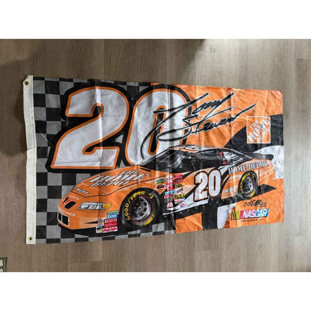 Nascar Tony Stewart #20‎ Home Depot orange checkered tapestry flag 62x34